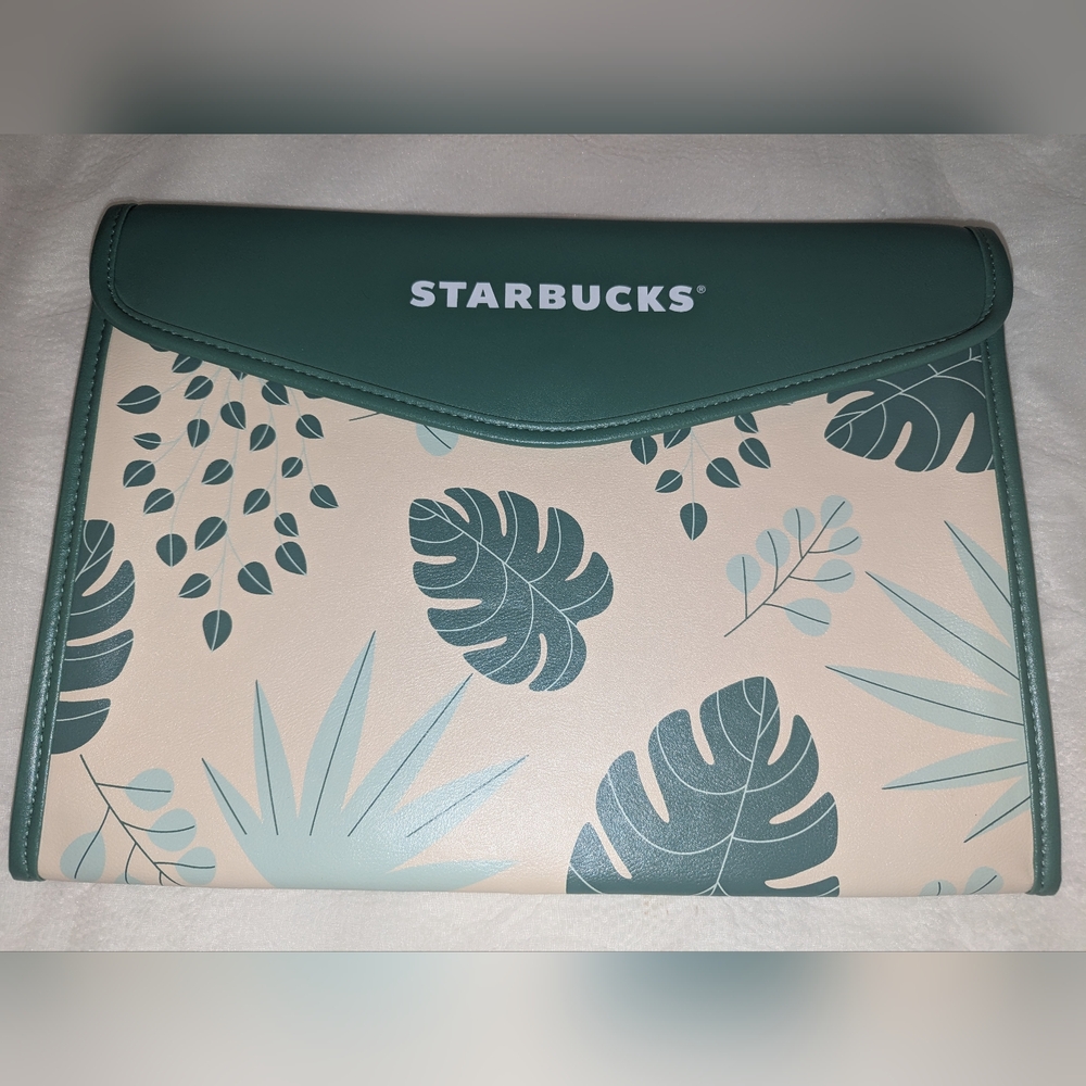 Starbucks Monstera Leaves Clutch Pouch Limited Edition RARE Thailand Green Tan